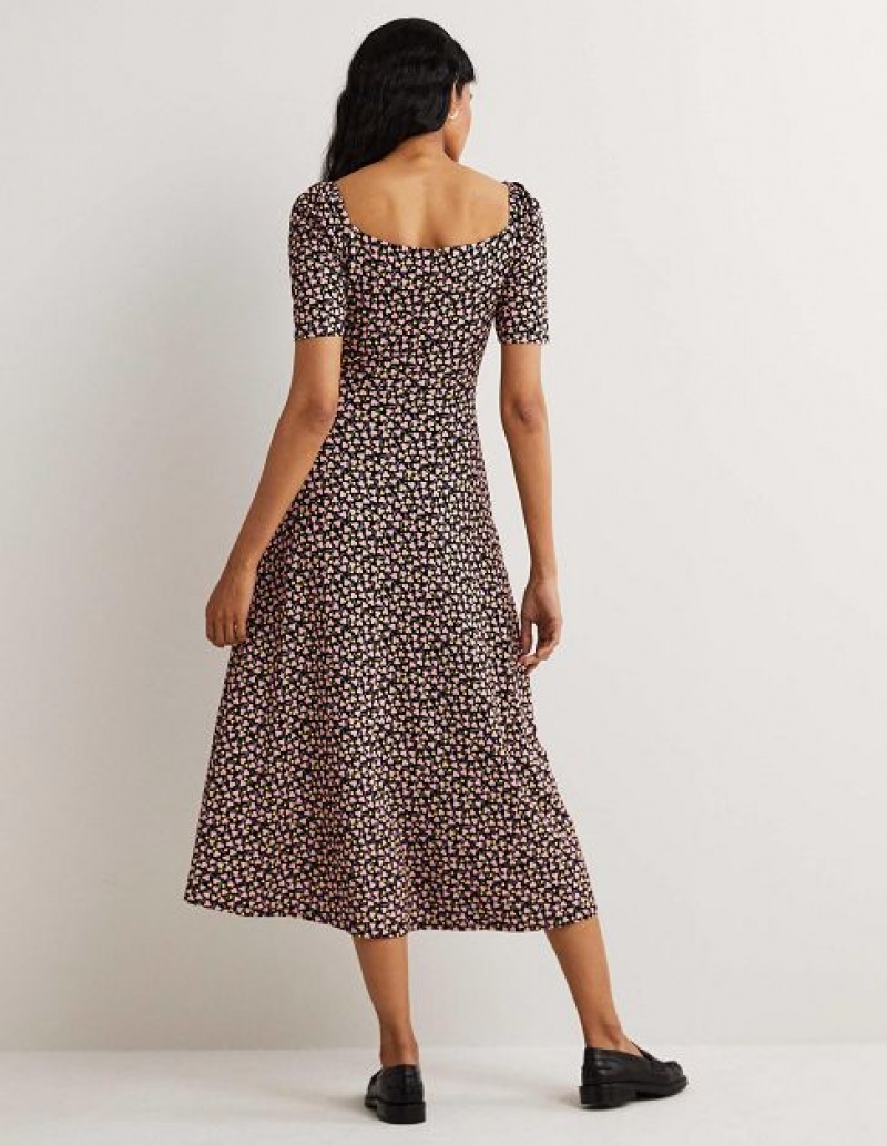 Black Women's Boden Sweetheart Jersey Midi Dress | 76385IAVQ