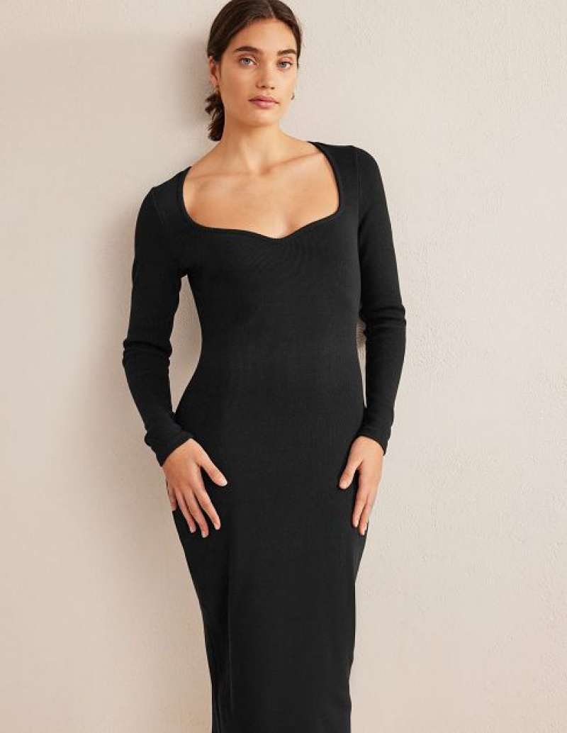 Black Women's Boden Sweetheart Ribbed Jersey Dress | 37026YZVG