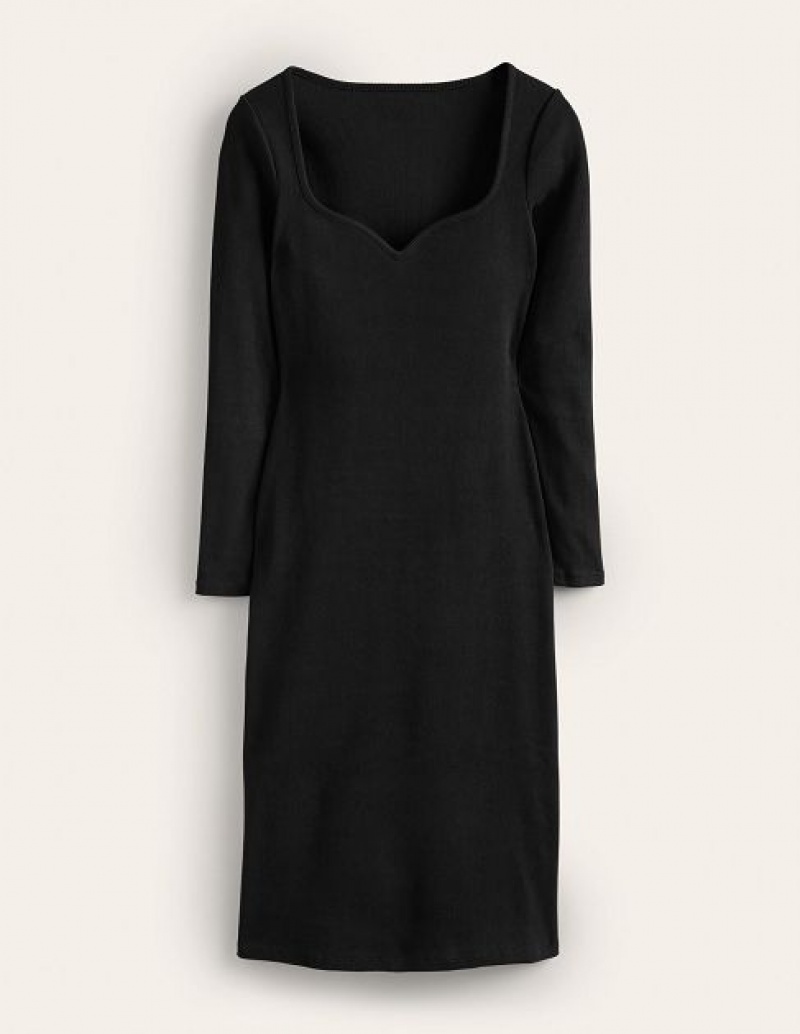 Black Women's Boden Sweetheart Ribbed Jersey Dress | 37026YZVG