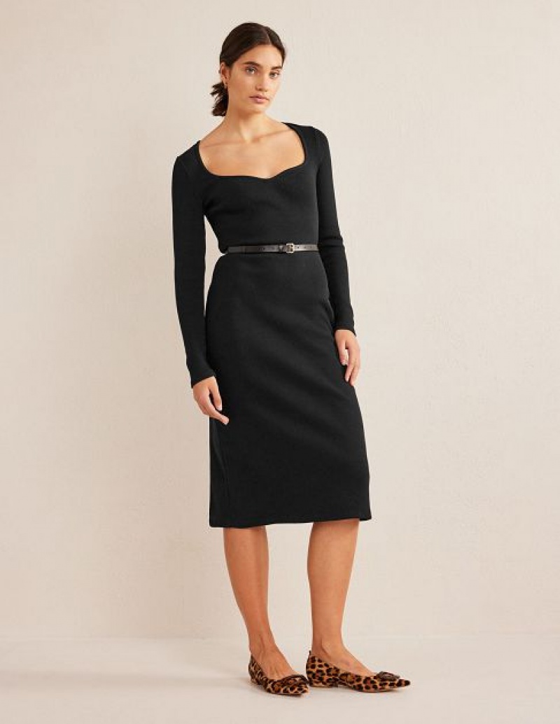 Black Women\'s Boden Sweetheart Ribbed Jersey Dress | 37026YZVG