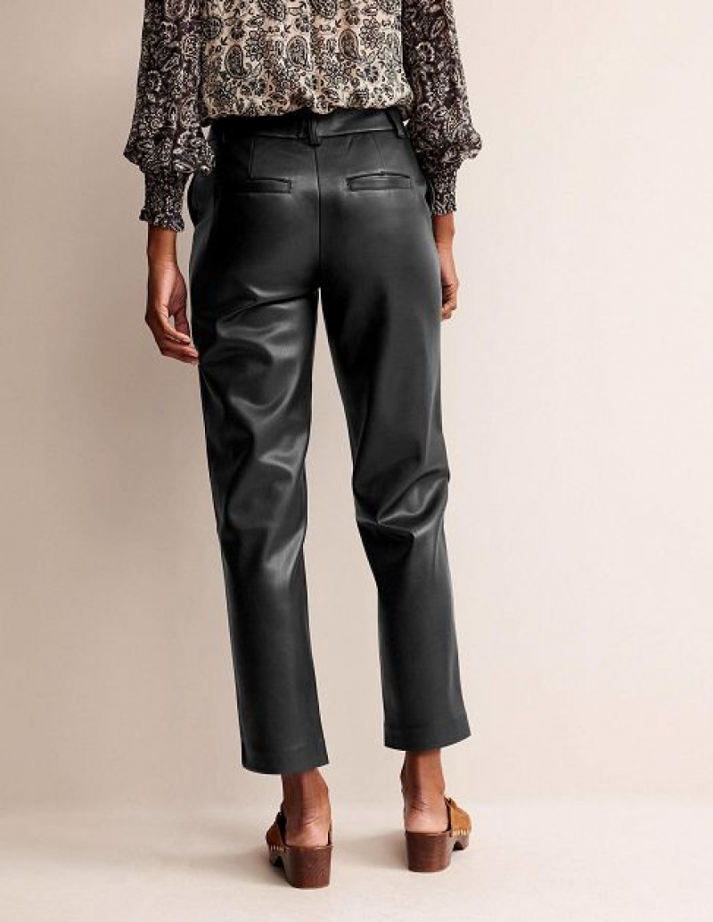 Black Women's Boden Tapered Faux-leather Pants | 28461YLJK