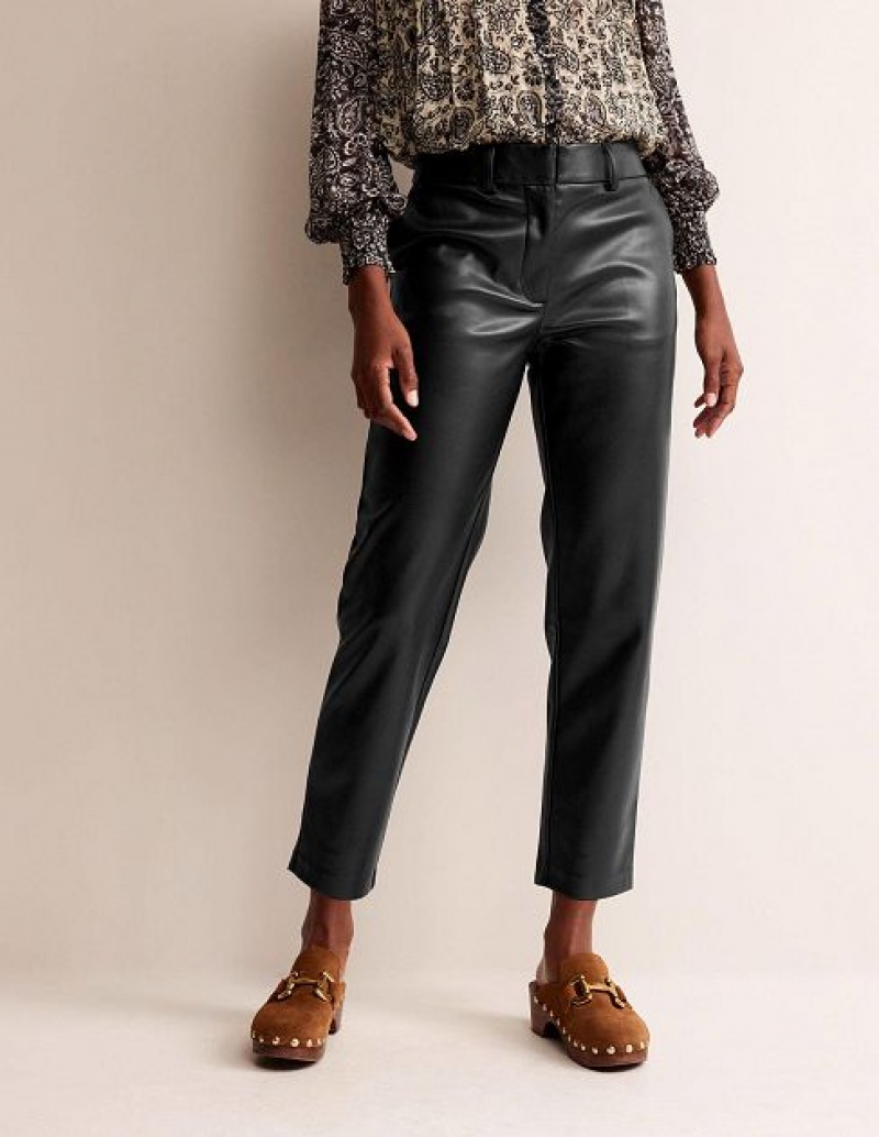 Black Women's Boden Tapered Faux-leather Pants | 28461YLJK