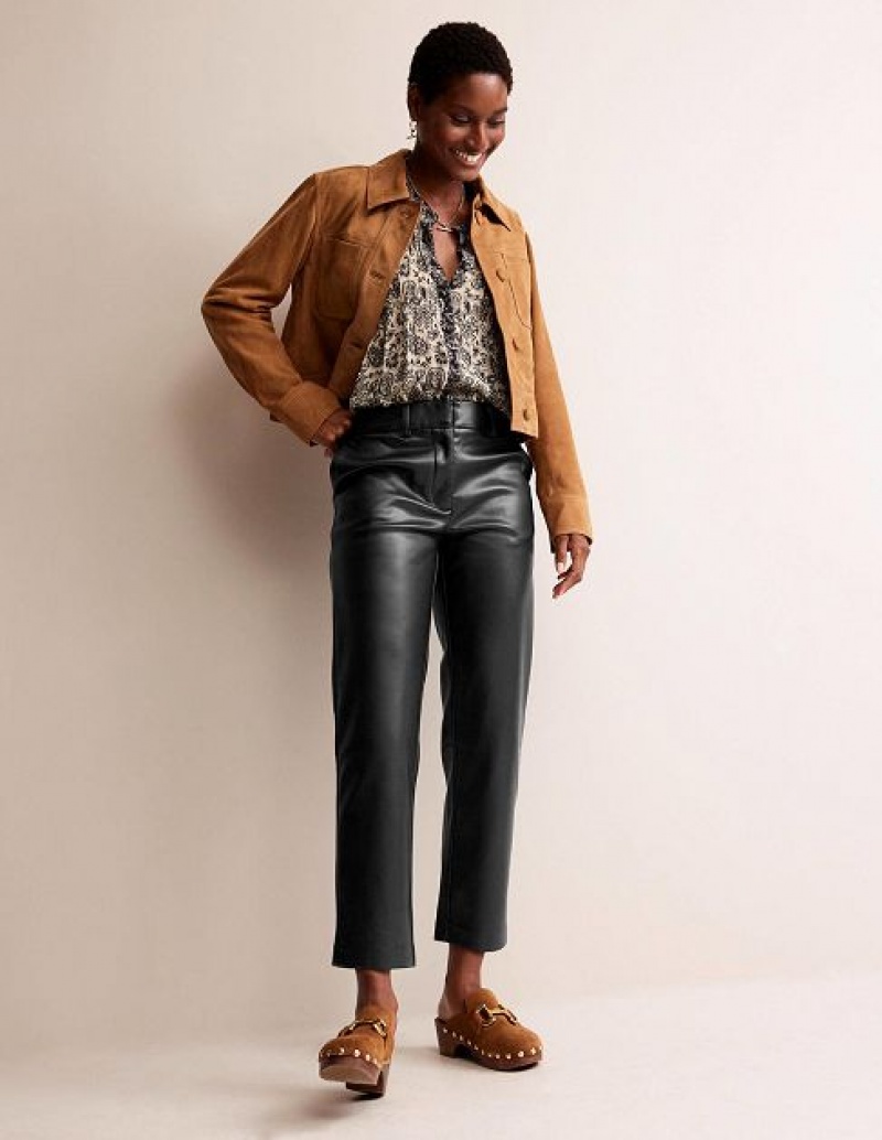 Black Women\'s Boden Tapered Faux-leather Pants | 28461YLJK