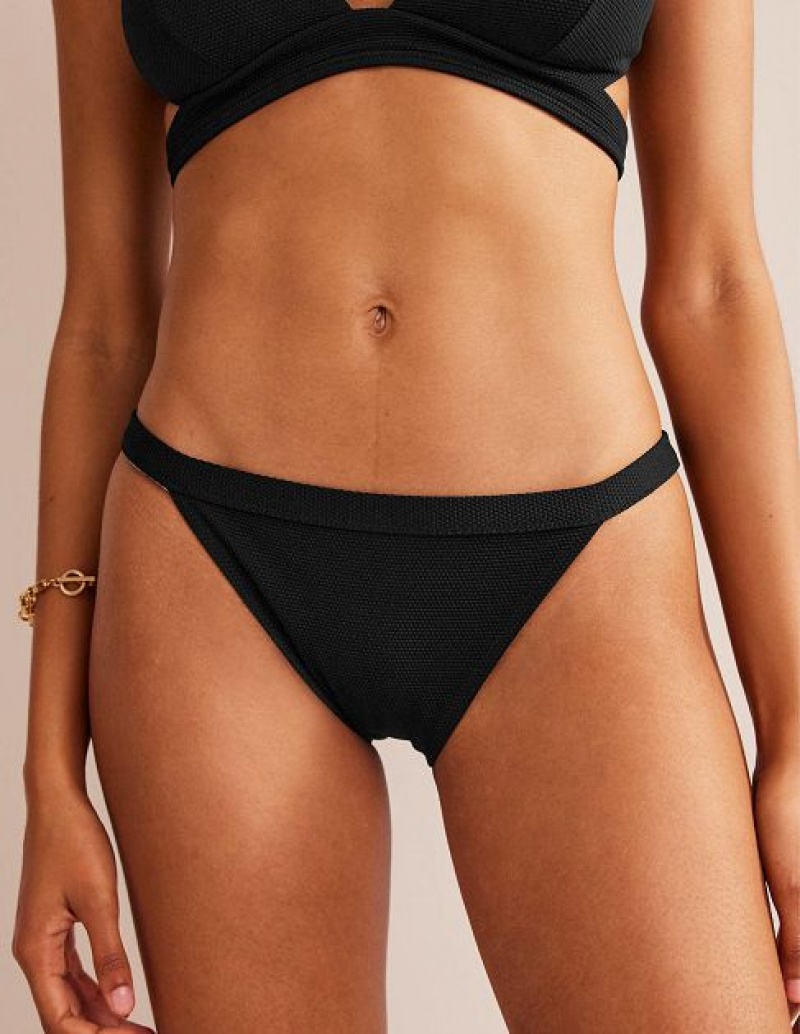 Black Women's Boden Texture Tanga Bikini Bottoms | 18624DAPX