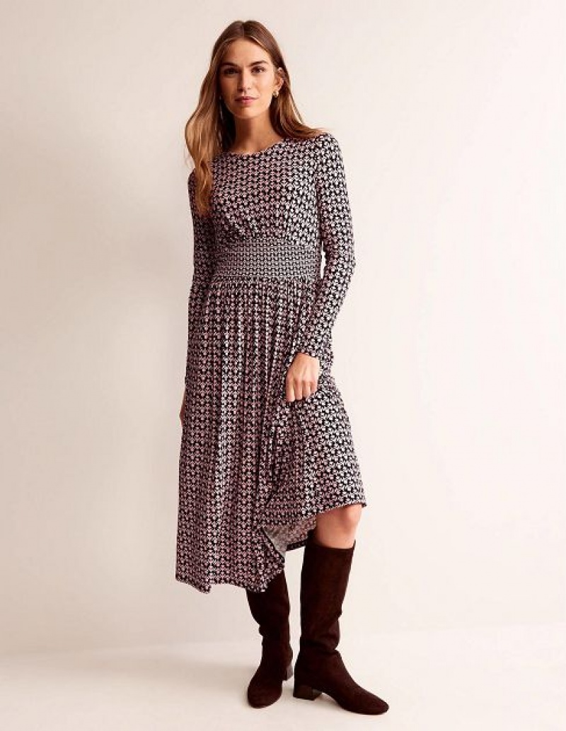 Black Women\'s Boden Thea Long Sleeve Midi Dress | 39160QBJT