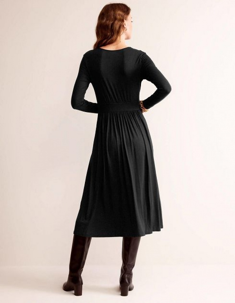 Black Women's Boden Thea Long Sleeve Midi Dress | 16920IAMH