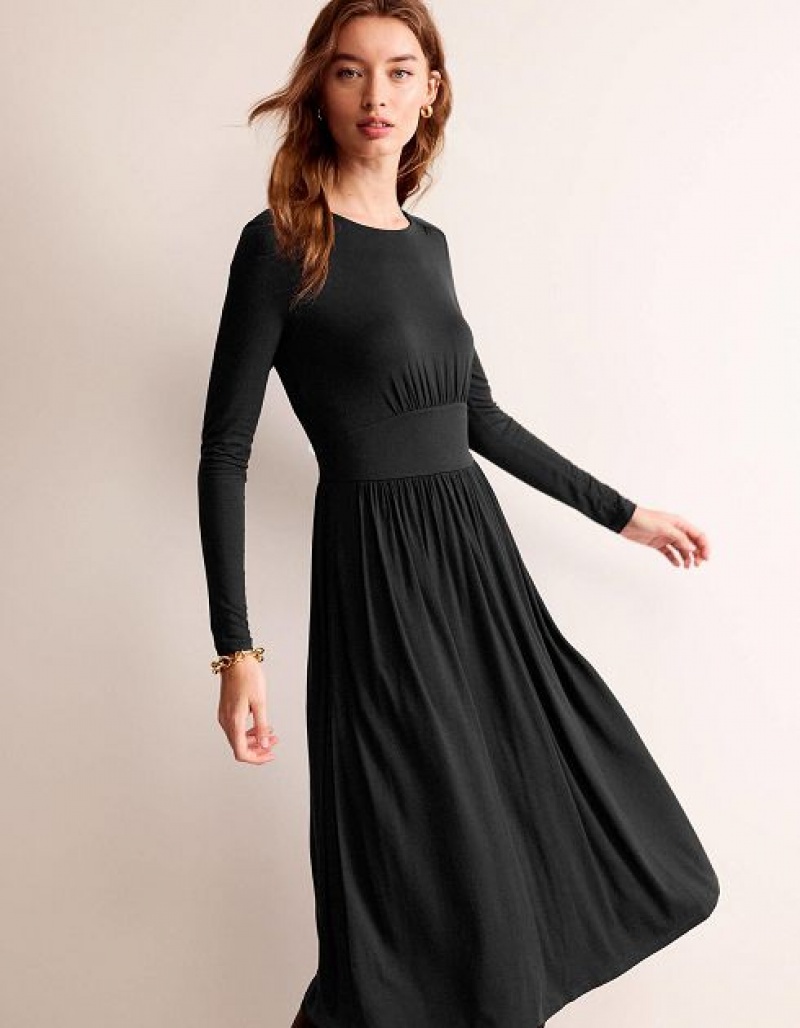 Black Women's Boden Thea Long Sleeve Midi Dress | 16920IAMH