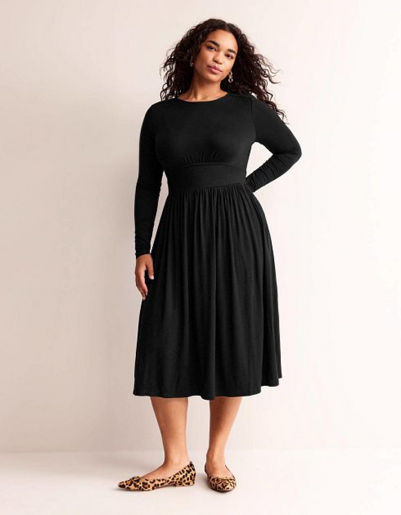 Black Women's Boden Thea Long Sleeve Midi Dress | 16920IAMH