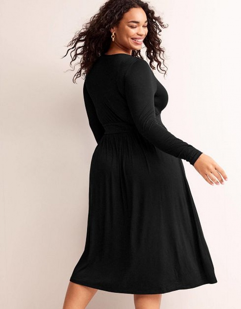 Black Women's Boden Thea Long Sleeve Midi Dress | 16920IAMH