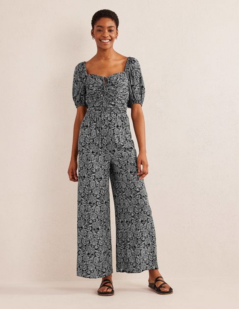 Black Women's Boden Tie Neck Keyhole Jumpsuit | 39064JWET