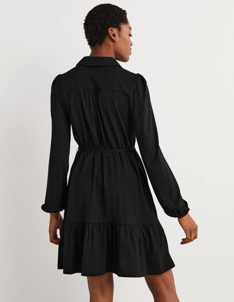 Black Women's Boden Tiered Jersey Shirt Mini Dress | 34508UBAK