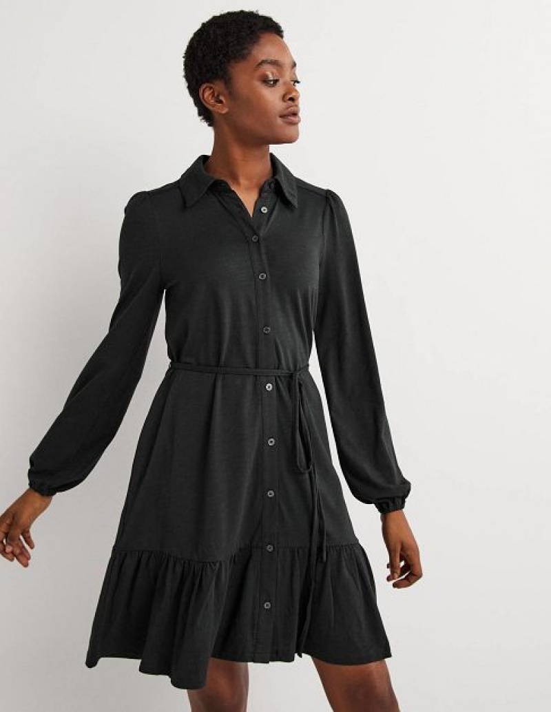 Black Women's Boden Tiered Jersey Shirt Mini Dress | 73418FYKG