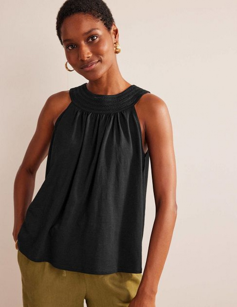 Black Women\'s Boden Trim Neck Jersey Swing Tops | 94873BLOX