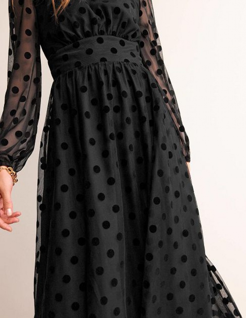 Black Women's Boden Tulle Spot Midi Dress | 56430YAIC