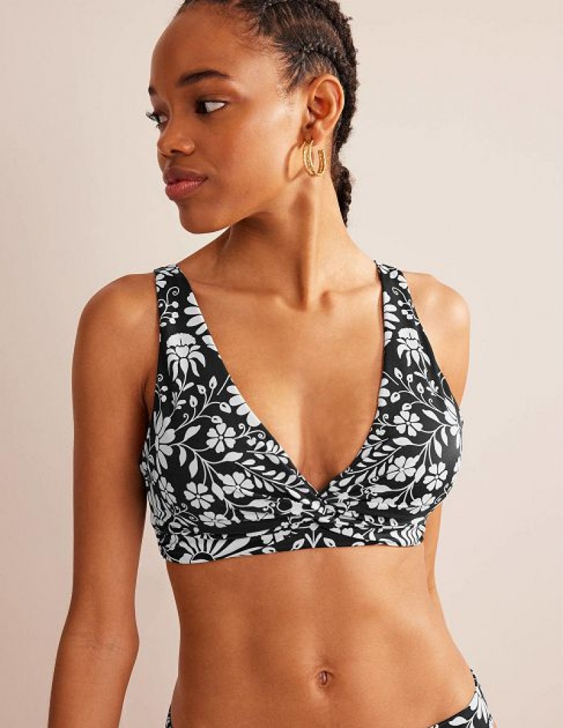 Black Women\'s Boden Twist Front Classic Bikini Tops | 82379VAUI