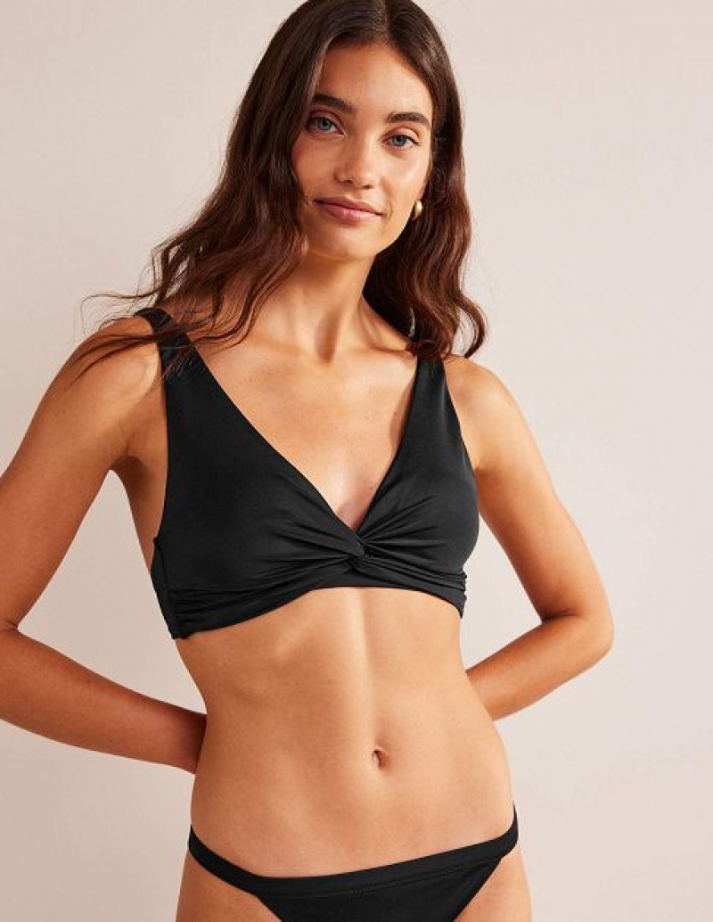 Black Women\'s Boden Twist Front Classic Bikini Tops | 28346GDLR