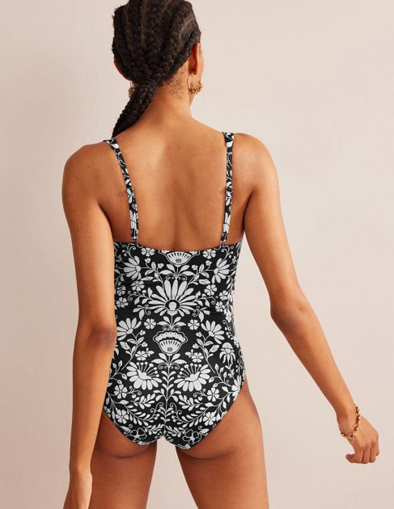 Black Women's Boden Twist Front Classic Swimsuits | 75821FNOC