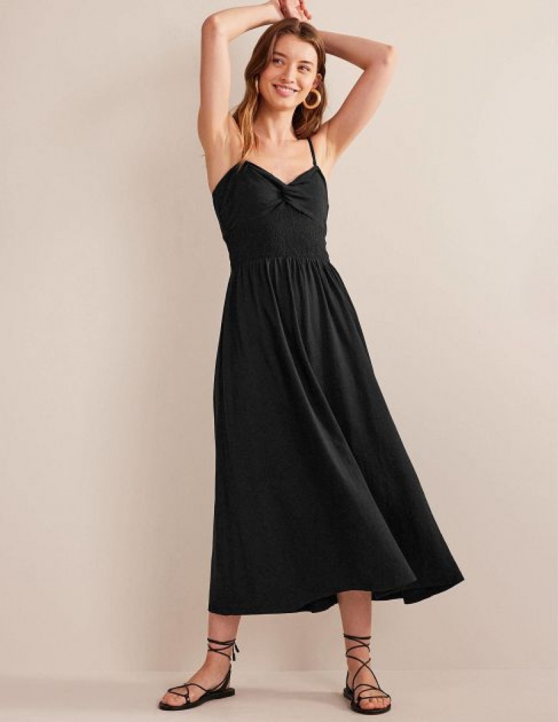 Black Women\'s Boden Twist Front Jersey Midi Dress | 38796ENPI