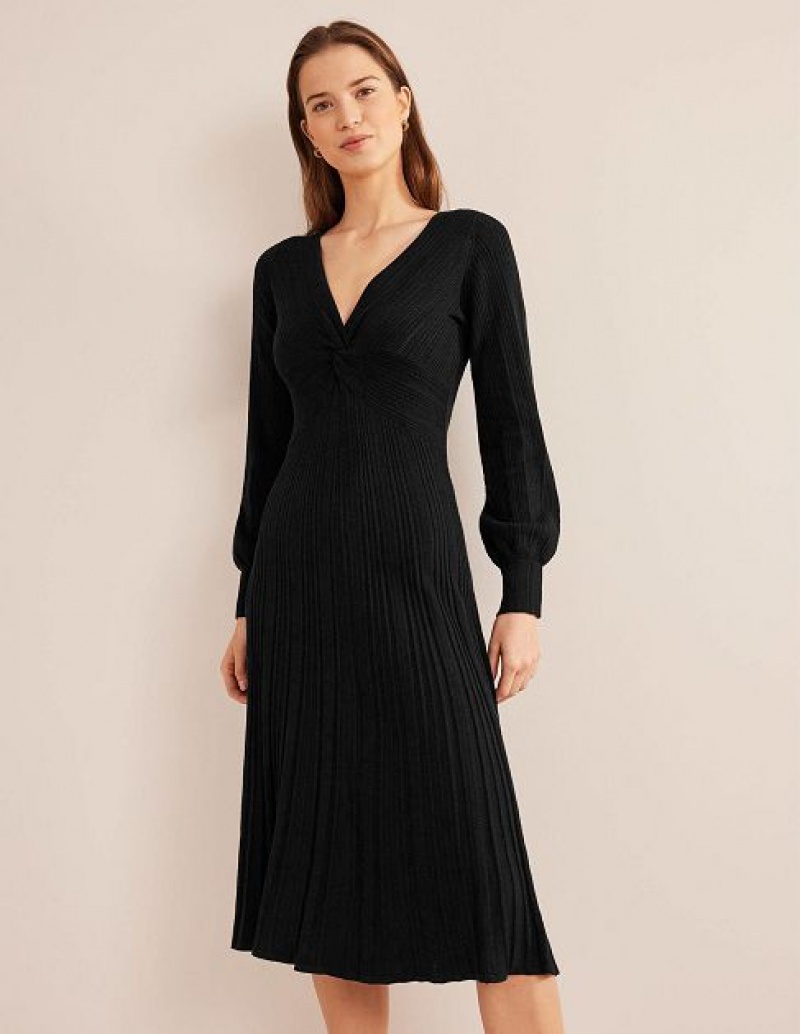 Black Women's Boden Twist Front Midi Dress | 31082KQYX