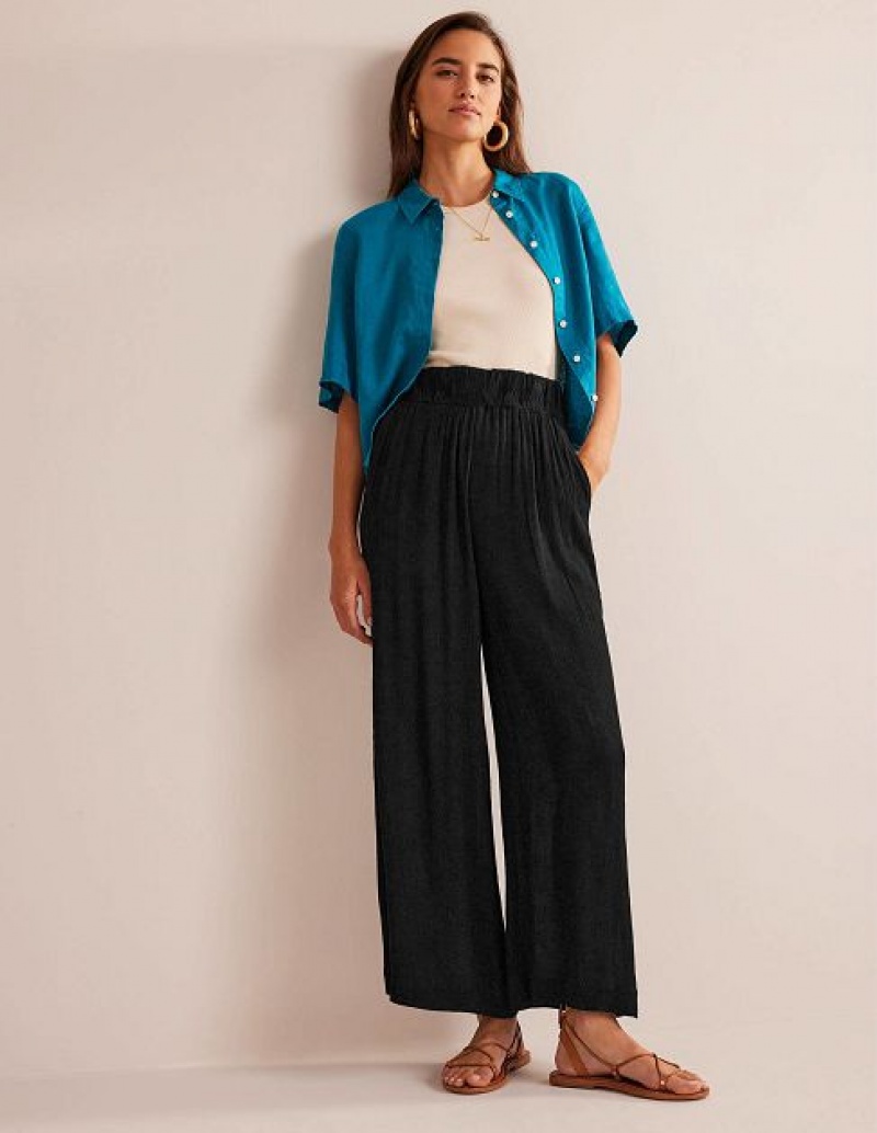 Black Women's Boden Vacation Wide Leg Pants | 08264OQUV