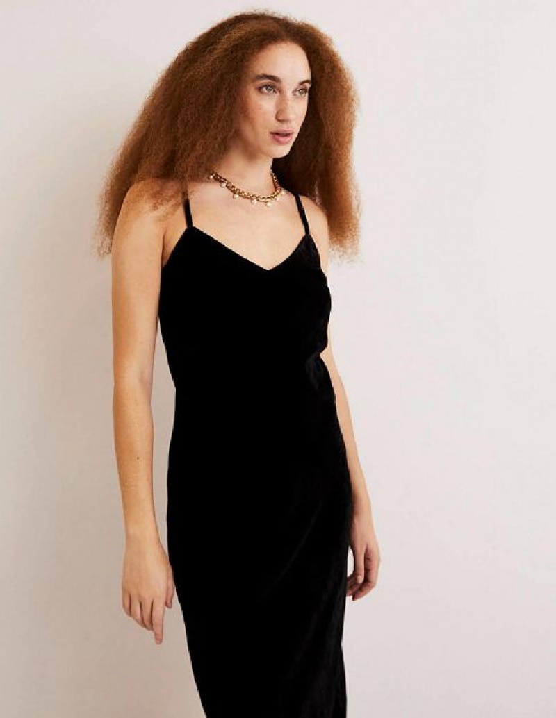 Black Women's Boden Velvet Slip Dress | 97524VXMQ