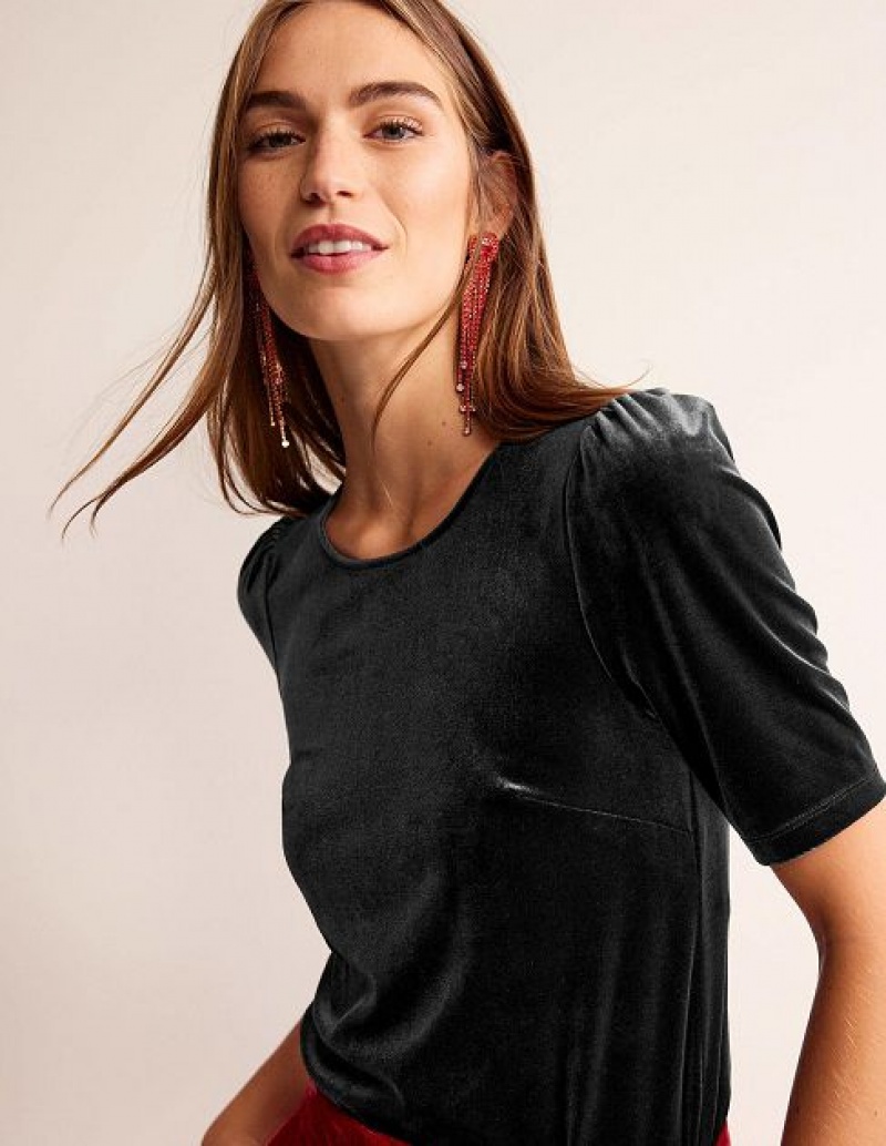 Black Women's Boden Velvet T-Shirt | 15497XNSY