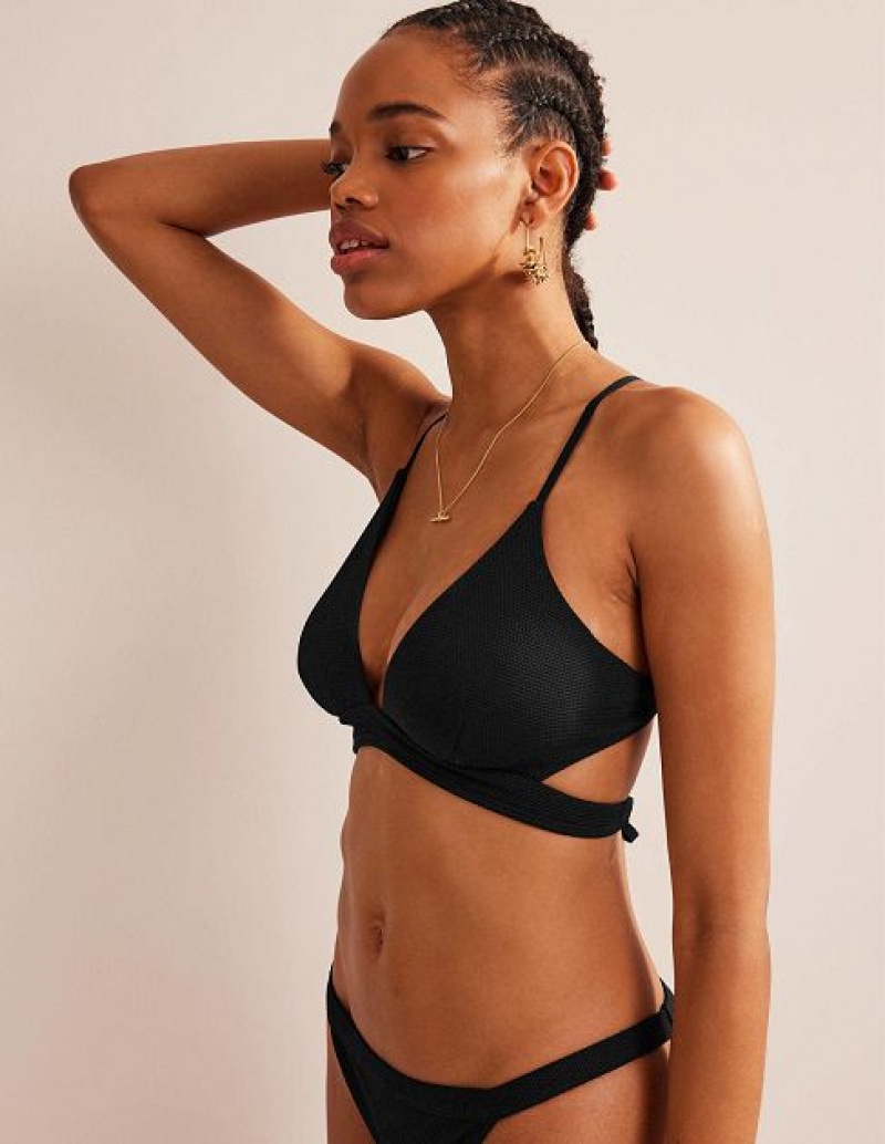 Black Women\'s Boden V-neck Cross Back Bikini Tops | 91246RXCY