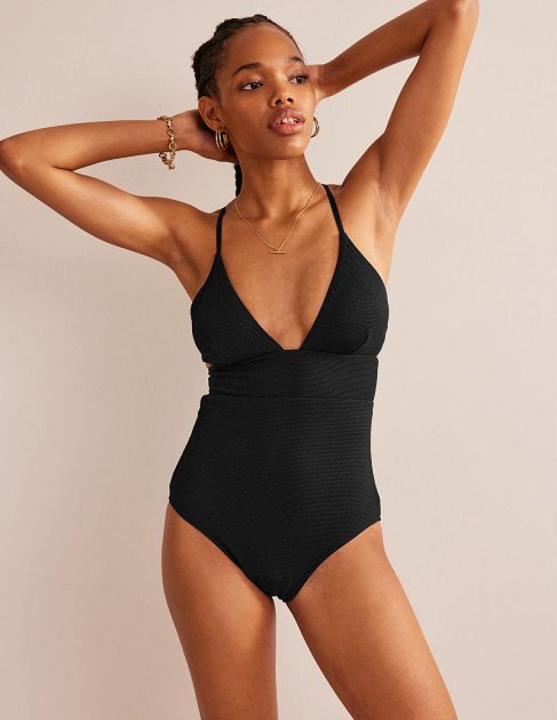 Black Women's Boden V-neck Cross Back Swimsuits | 52483YZST