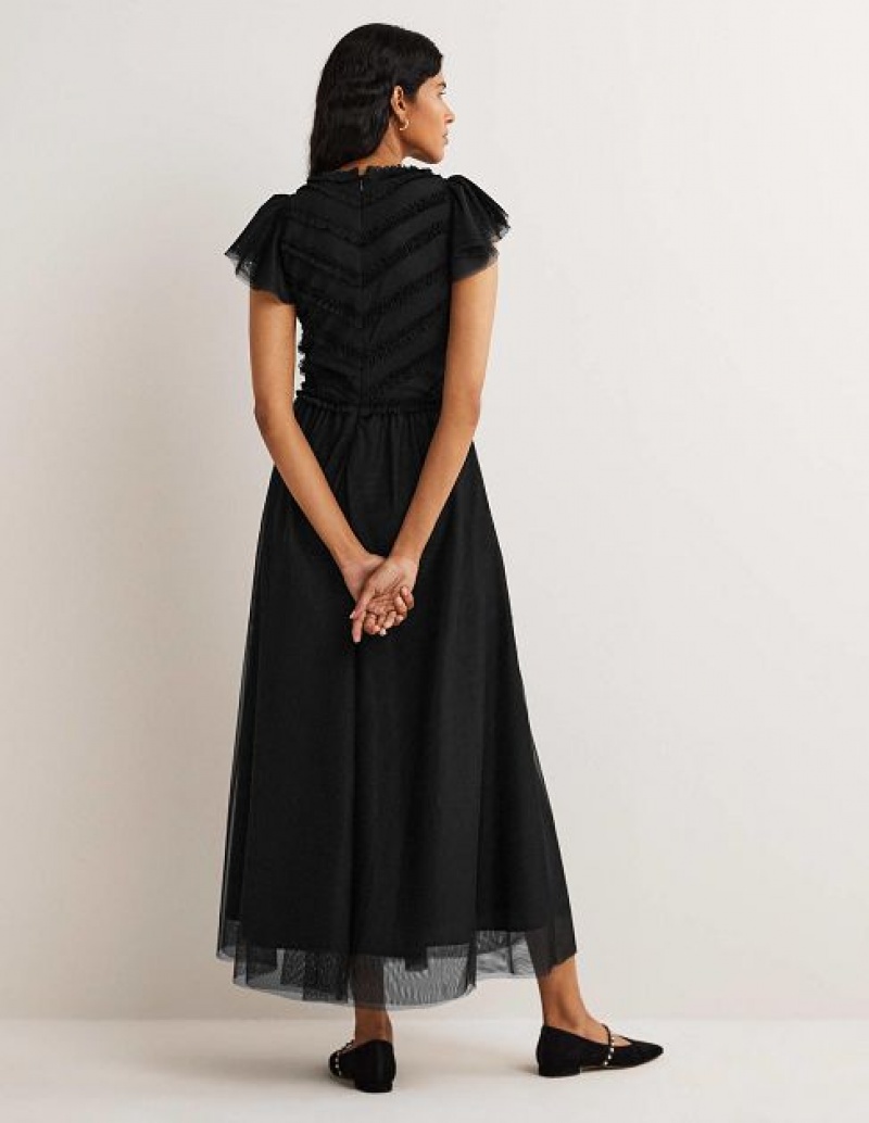 Black Women's Boden V-neck Tulle Maxi Dress | 50276XYJT