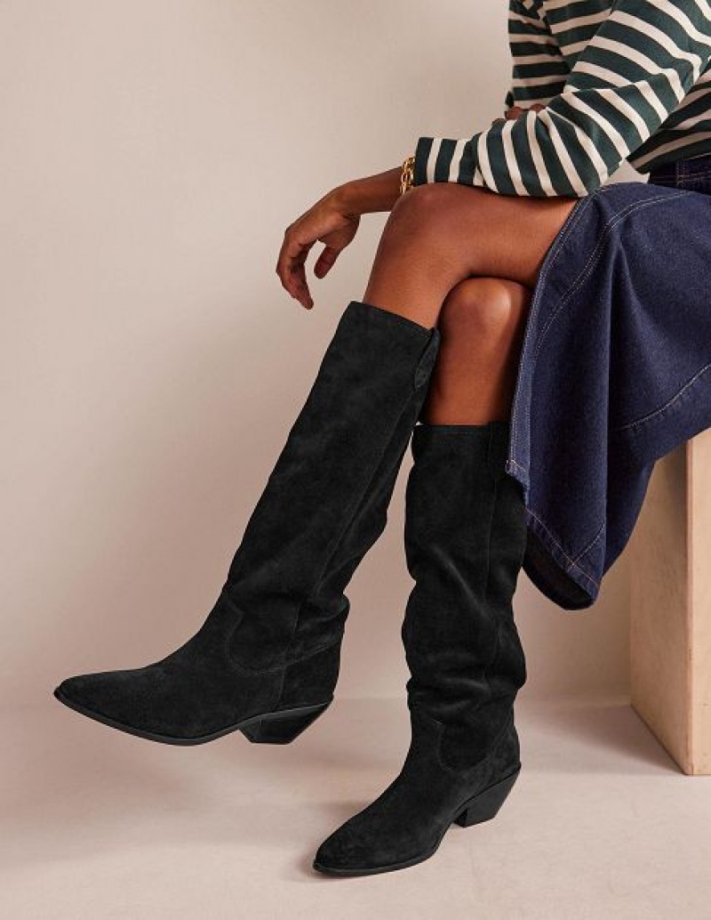 Black Women's Boden Western Suede Knee-high Boots | 08167ZIUY