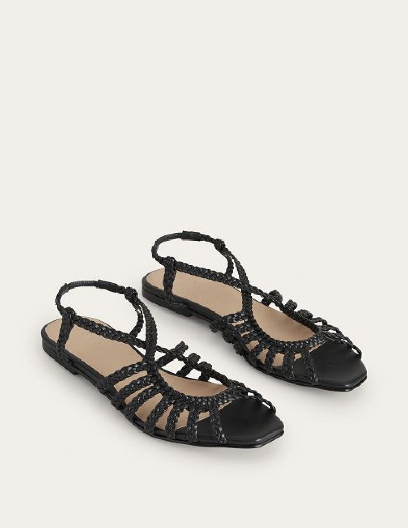 Black Women's Boden Woven Multistrap Flat Sandals | 68394NYVG