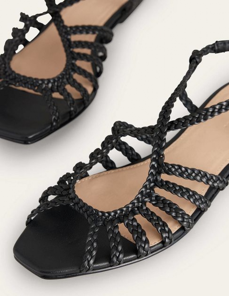 Black Women's Boden Woven Multistrap Flat Sandals | 68394NYVG