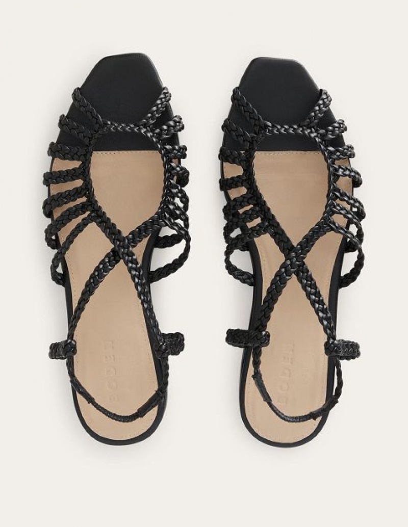 Black Women's Boden Woven Multistrap Flat Sandals | 68394NYVG