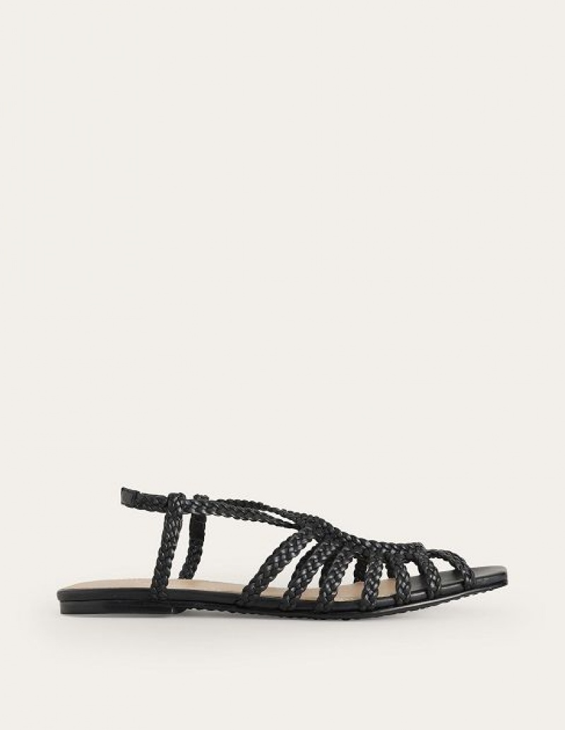 Black Women\'s Boden Woven Multistrap Flat Sandals | 68394NYVG