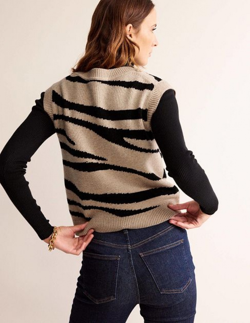 Black Women's Boden Zebra Sweater Vest | 70465NFRP