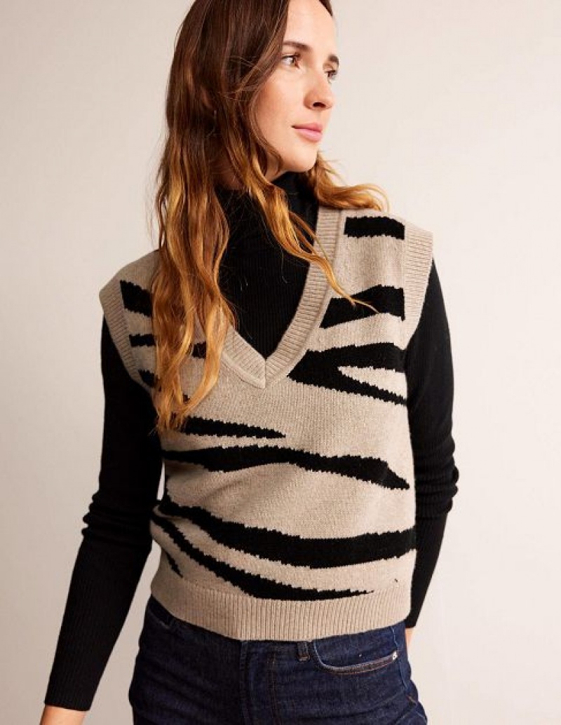 Black Women's Boden Zebra Sweater Vest | 70465NFRP