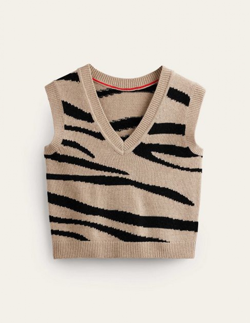 Black Women's Boden Zebra Sweater Vest | 70465NFRP