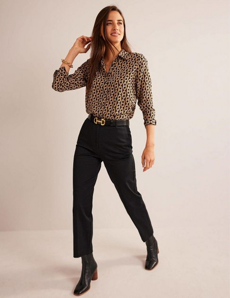 Black / Brown Women's Boden Sienna Silk Shirts | 75390CLQP