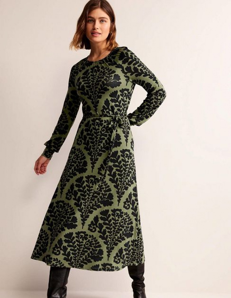 Black / Green Women's Boden Placement Print Maxi Dress | 72654FBXP