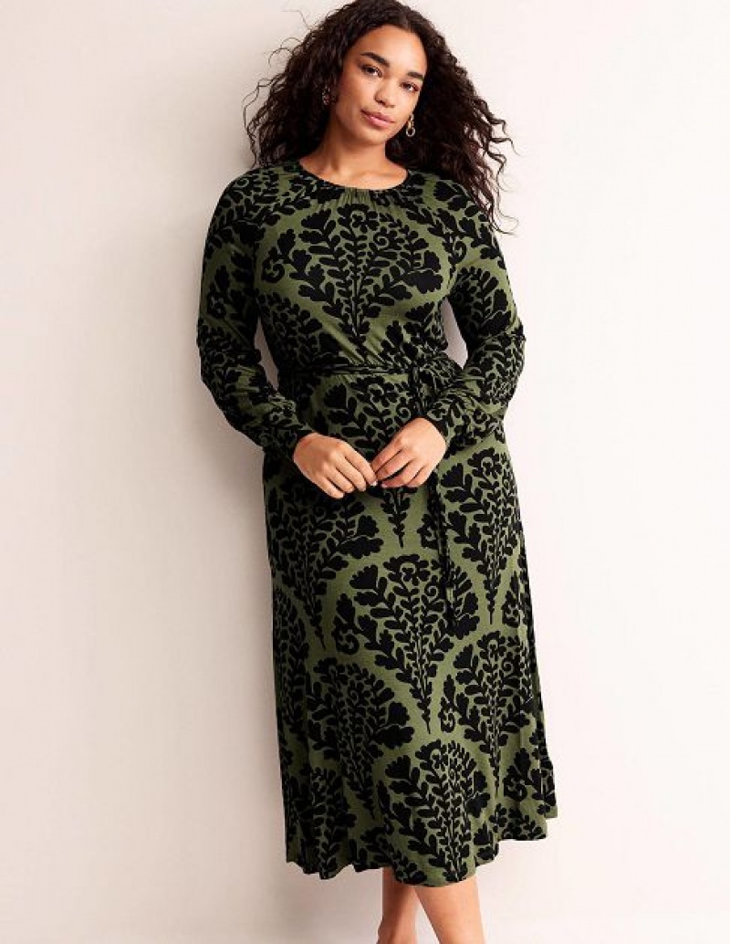 Black / Green Women's Boden Placement Print Maxi Dress | 72654FBXP