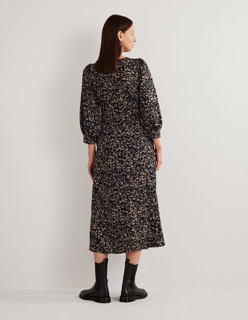 Black / Navy Women's Boden Blouson Sleeve Jacquard Dress | 57918WBDZ