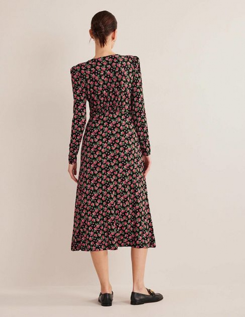 Black / Rose Women's Boden Jersey Midi Dress | 13490ERQL