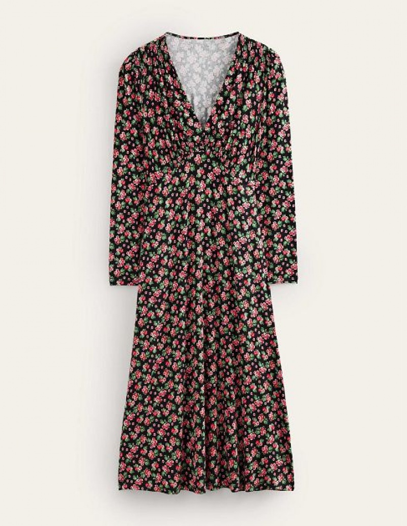 Black / Rose Women's Boden Jersey Midi Dress | 13490ERQL