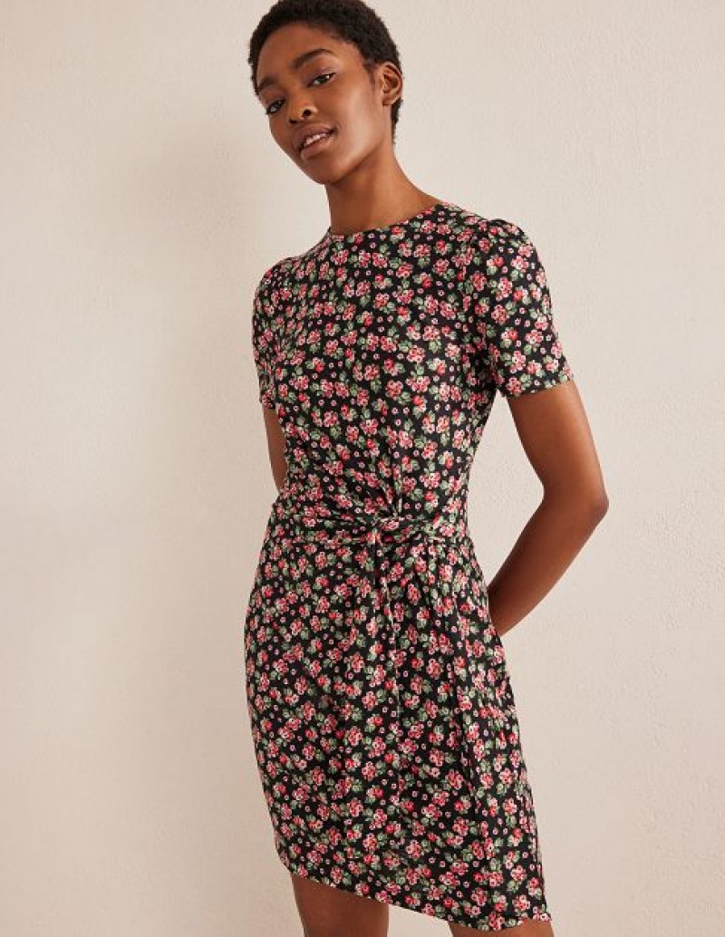 Black / Rose Women's Boden Knot Front Jersey Dress | 86543CDNQ