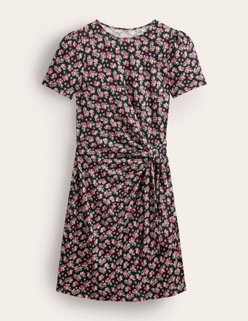 Black / Rose Women's Boden Knot Front Jersey Dress | 86543CDNQ