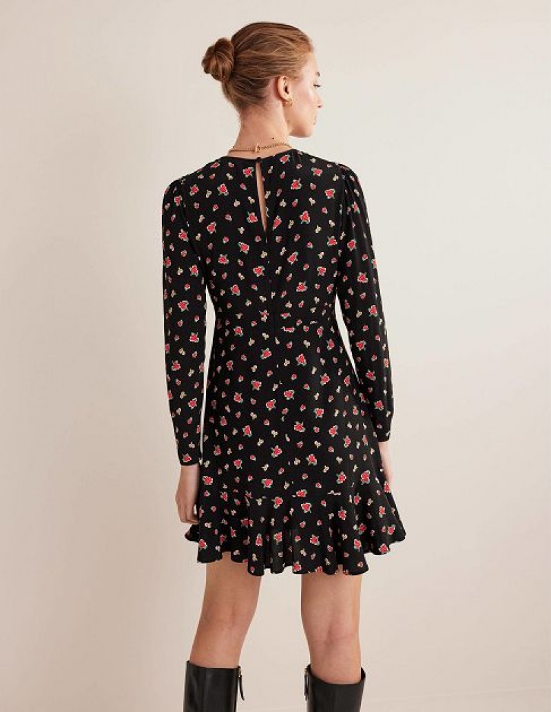 Black / Rose Women's Boden Long Sleeve Flippy Mini Dress | 91627QAWM