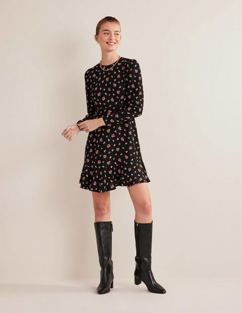 Black / Rose Women's Boden Long Sleeve Flippy Mini Dress | 91627QAWM