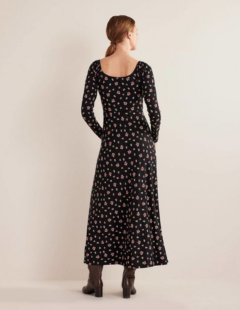 Black / Rose Women's Boden Sweetheart Jersey Midi Dress | 14658DYXF