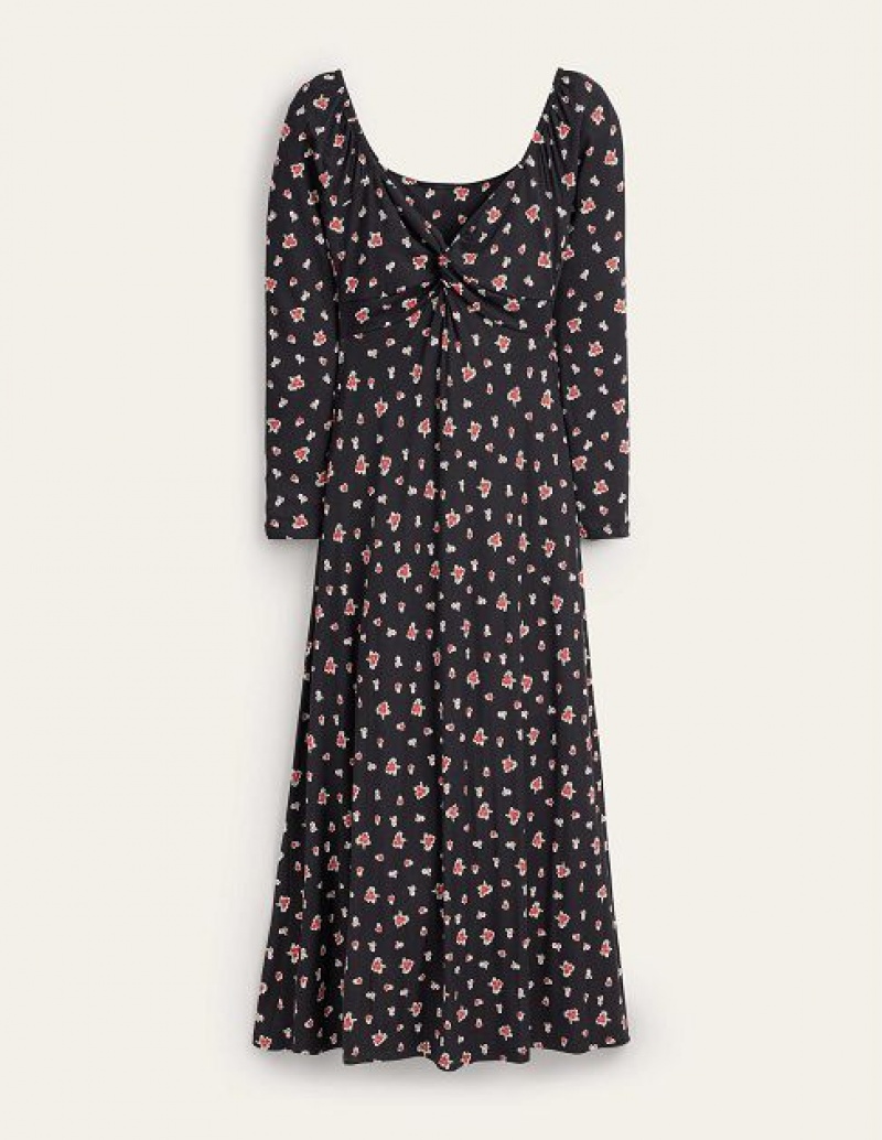 Black / Rose Women's Boden Sweetheart Jersey Midi Dress | 14658DYXF