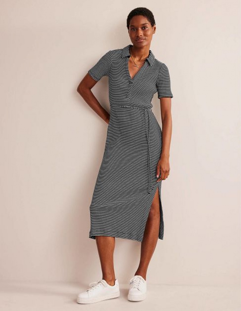 Black / White Stripes Women's Boden Ribbed-jersey Shirt Dress | 29761MVAC